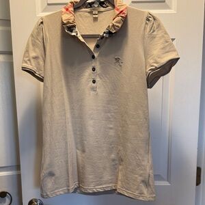 Burberry Beige Polo with Check-Trim Collar